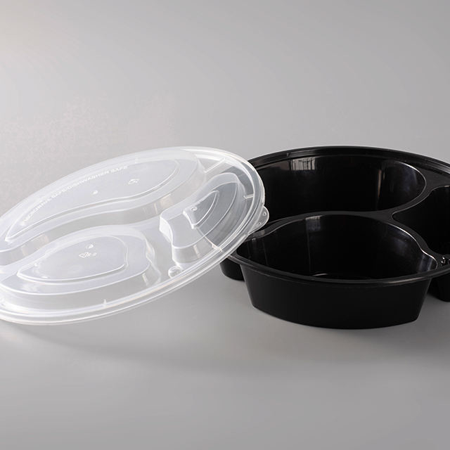3 مقصورات للوجبات السريعة البلاستيكية Pp Take Away Lunch Box المتاح باللون الأسود