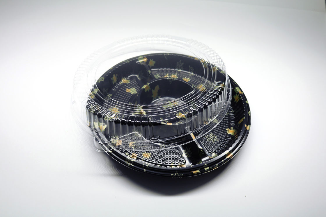 علبة صينية بلاستيكية يمكن التخلص منها ، صينية سوشي مستديرة ، صينية طعام