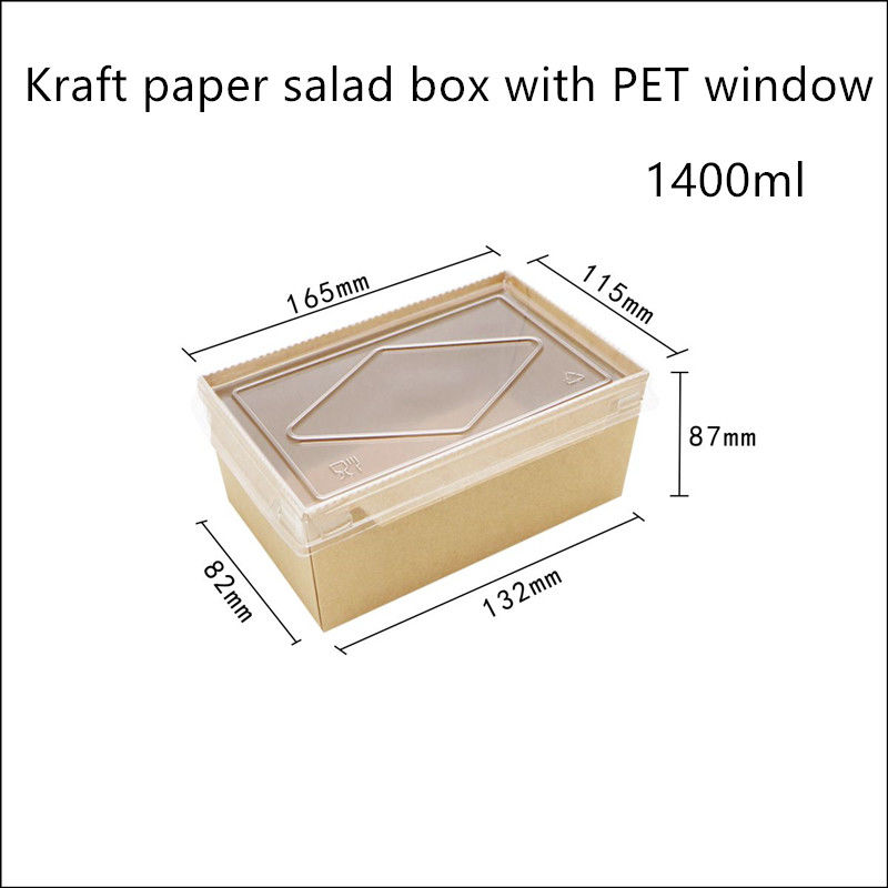 PET غطاء ورق كرافت علب طعام يمكن التخلص منها 2100 1600 1400 مل