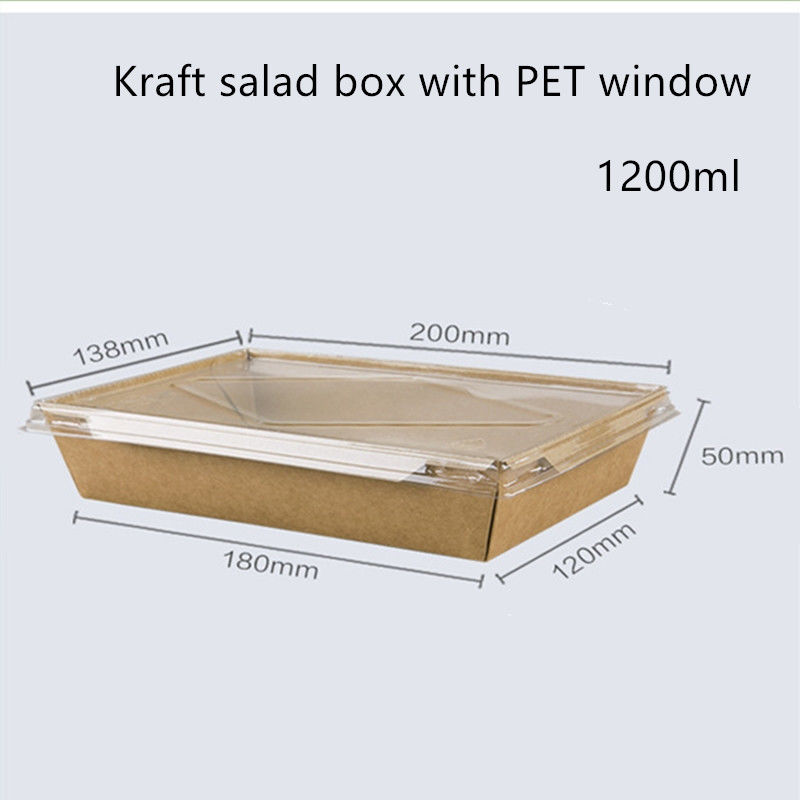 PET غطاء ورق كرافت علب طعام يمكن التخلص منها 2100 1600 1400 مل