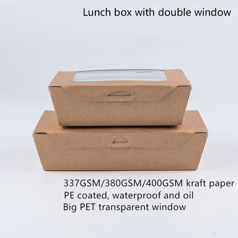 1200 مل 337380400gsm ورق الكرافت صندوق الغداء مع نافذة PET